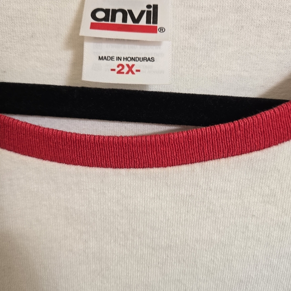 Anvil Red and White Raglan Tee with Graphic - Picture 3 of 4